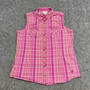 Ariat Shirt Womens XL Pink Plaid Sleeveless Western Embroidered Rodeo Top Vest